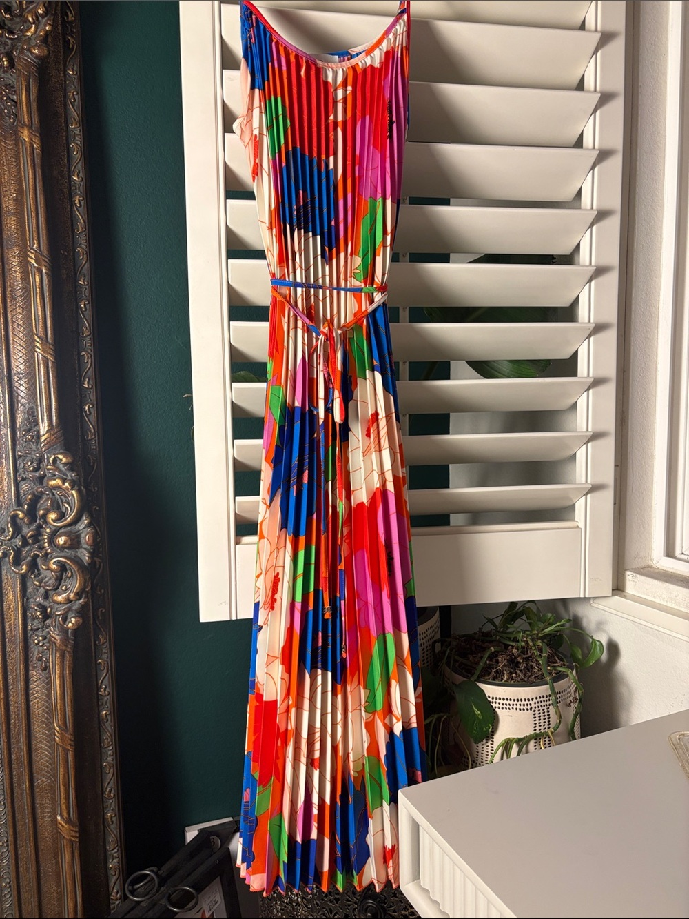 Sam Edelman Floral Plissé Pleated Midi Dress – Vibrant Multicolors size XL